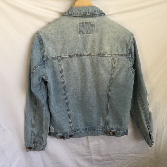 Forever 21 Small Jean Jacket Denim Embroidered Distressed - Picture 2 of 11
